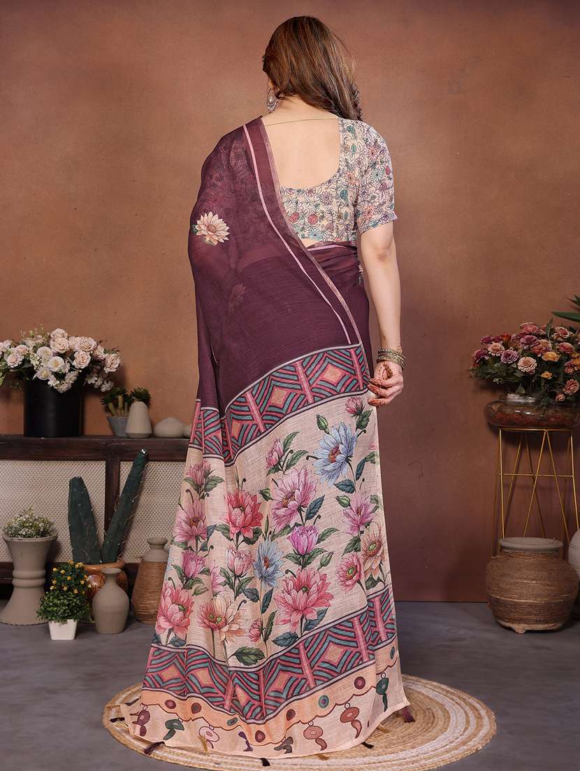 women printed casual wear saree with blouse - 22385063 -  Standard Image - 3