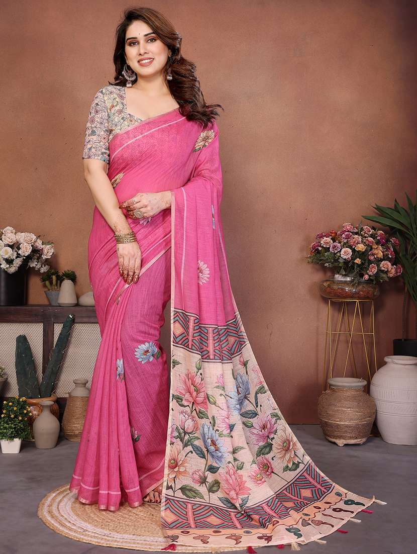 women printed casual wear saree with blouse