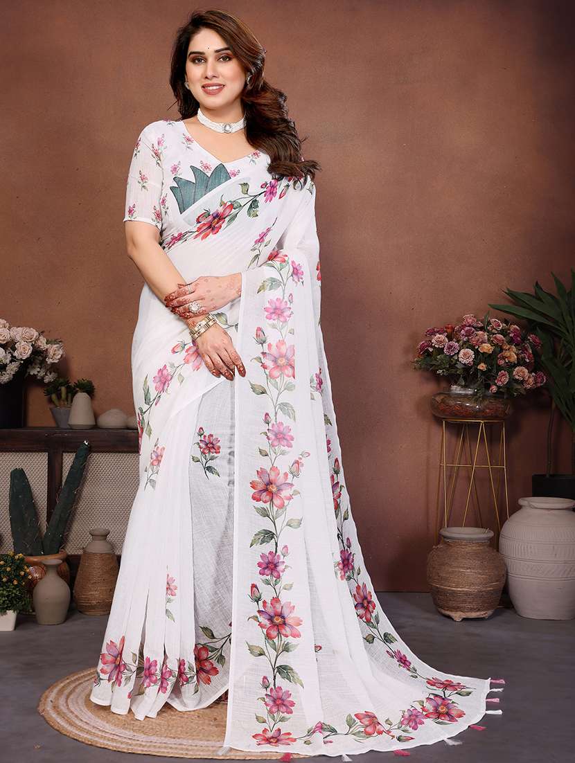 women printed casual wear saree with blouse