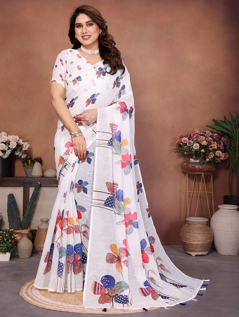 women printed casual wear saree with blouse