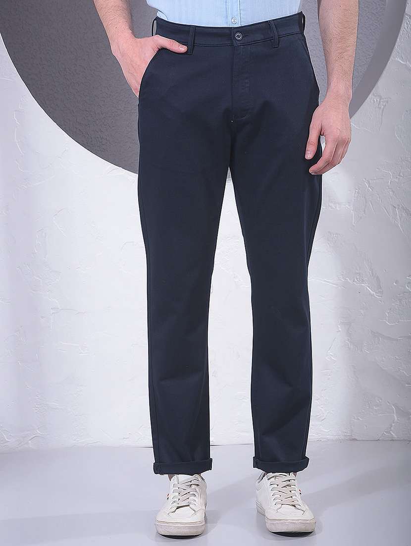 men solid mid rise chinos casual trouser