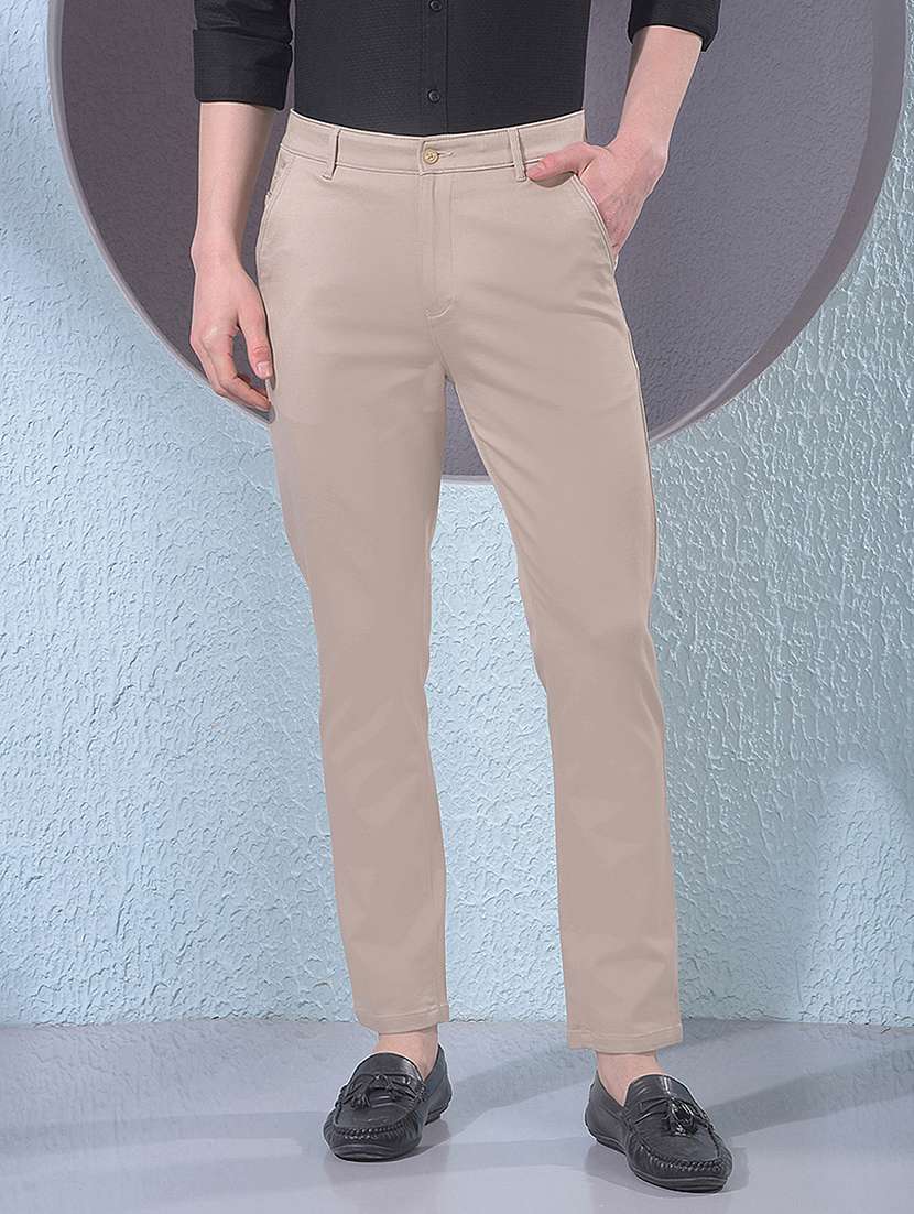 men solid mid rise chinos casual trouser