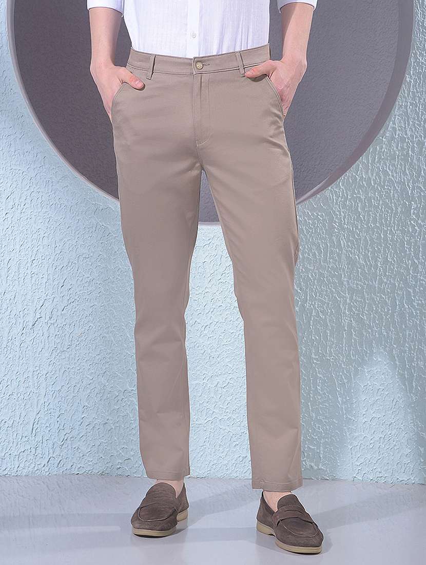 men solid mid rise chinos casual trouser