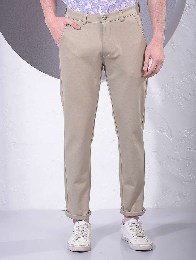 men solid mid rise chinos casual trouser