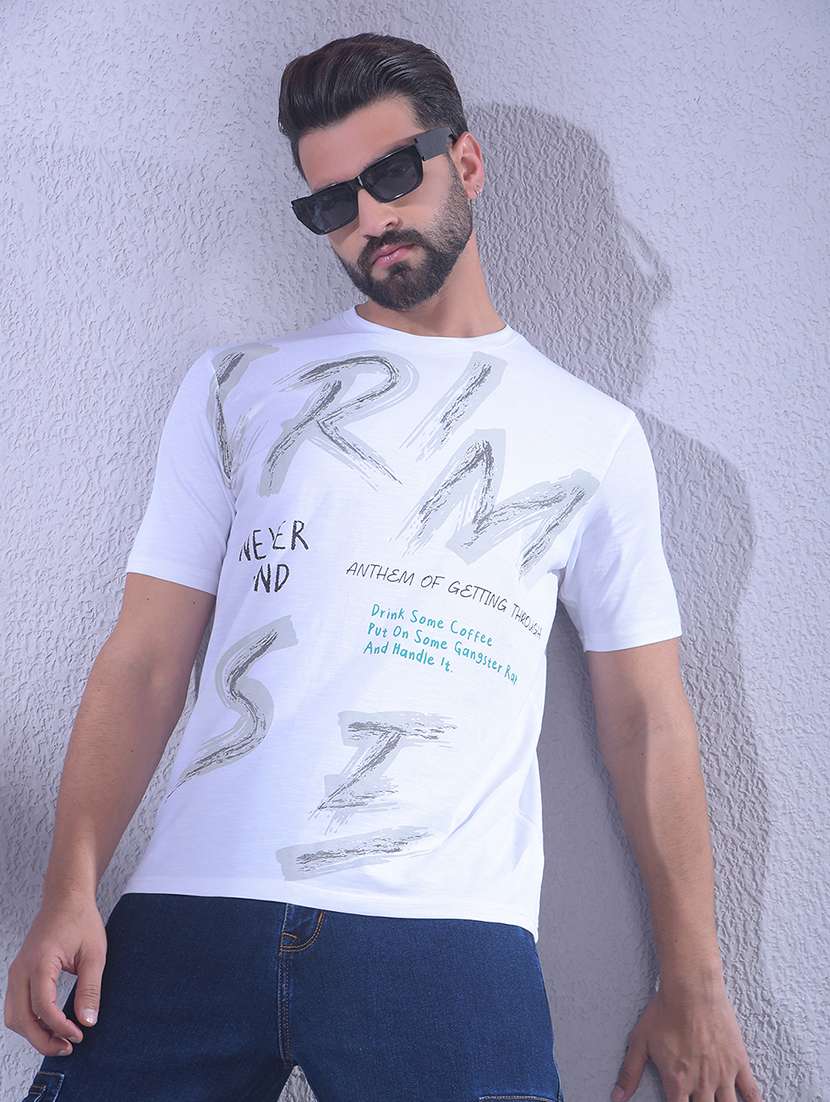 white cotton front print tshirt