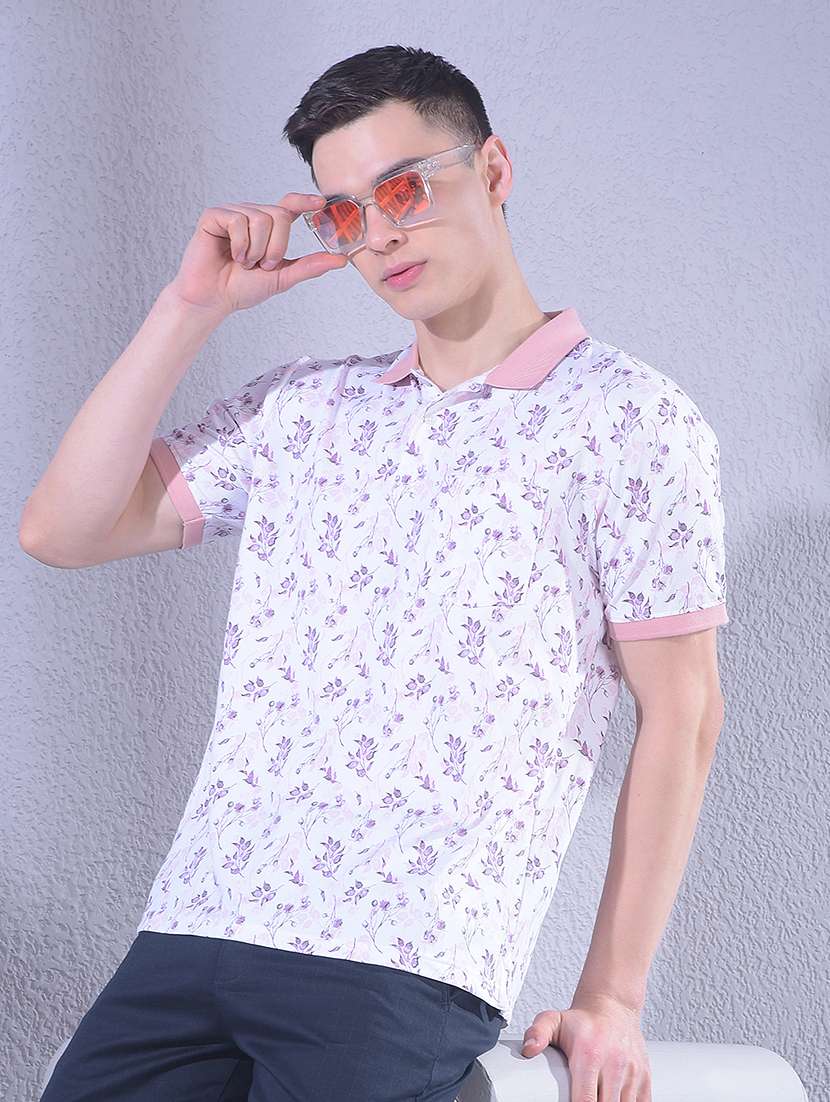 peach cotton blend all over print tshirt