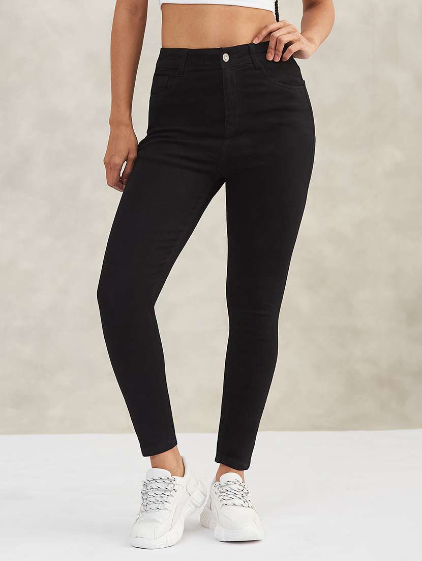 women solid high rise skinny jeans