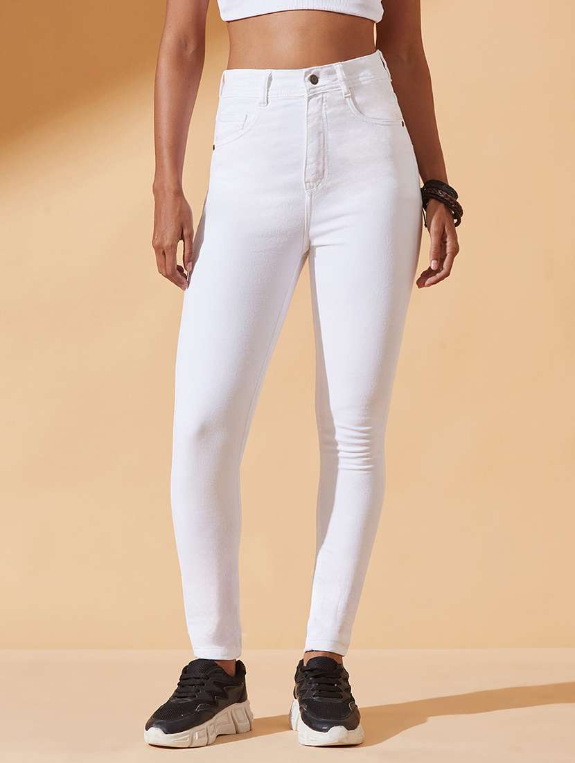 women solid high rise skinny jeans
