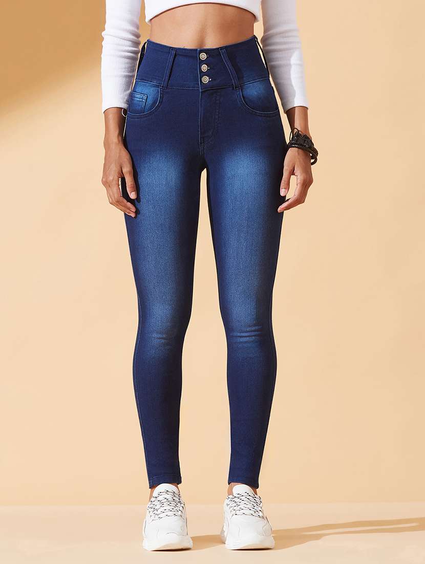 women solid high rise skinny jeans