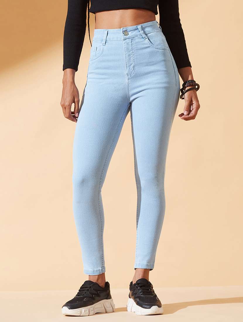 women solid high rise skinny jeans