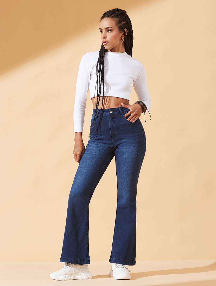 women solid high rise bootcut jeans - 22385155 -  Standard Image - 3