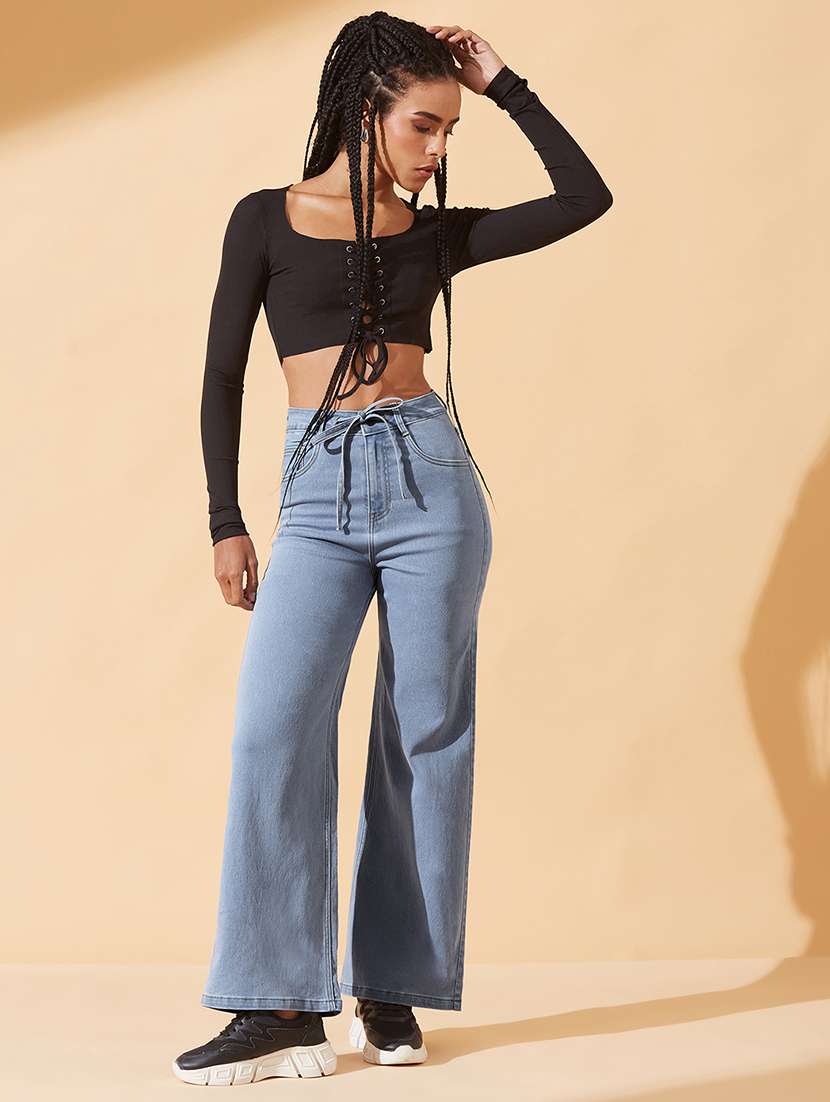 women solid high rise straight jeans - 22385160 -  Standard Image - 3