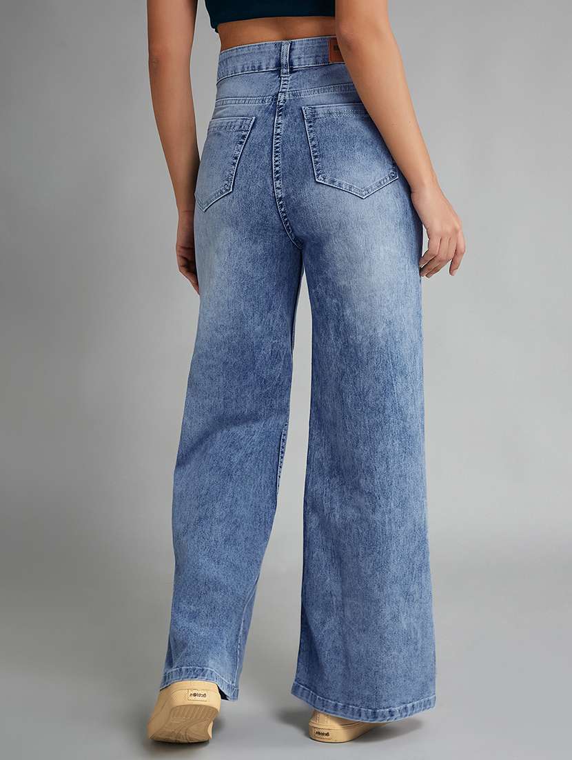 women solid high rise wide leg jeans - 22385170 -  Standard Image - 3