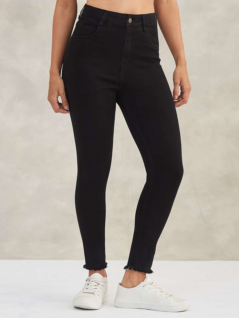 women solid high rise skinny jeans