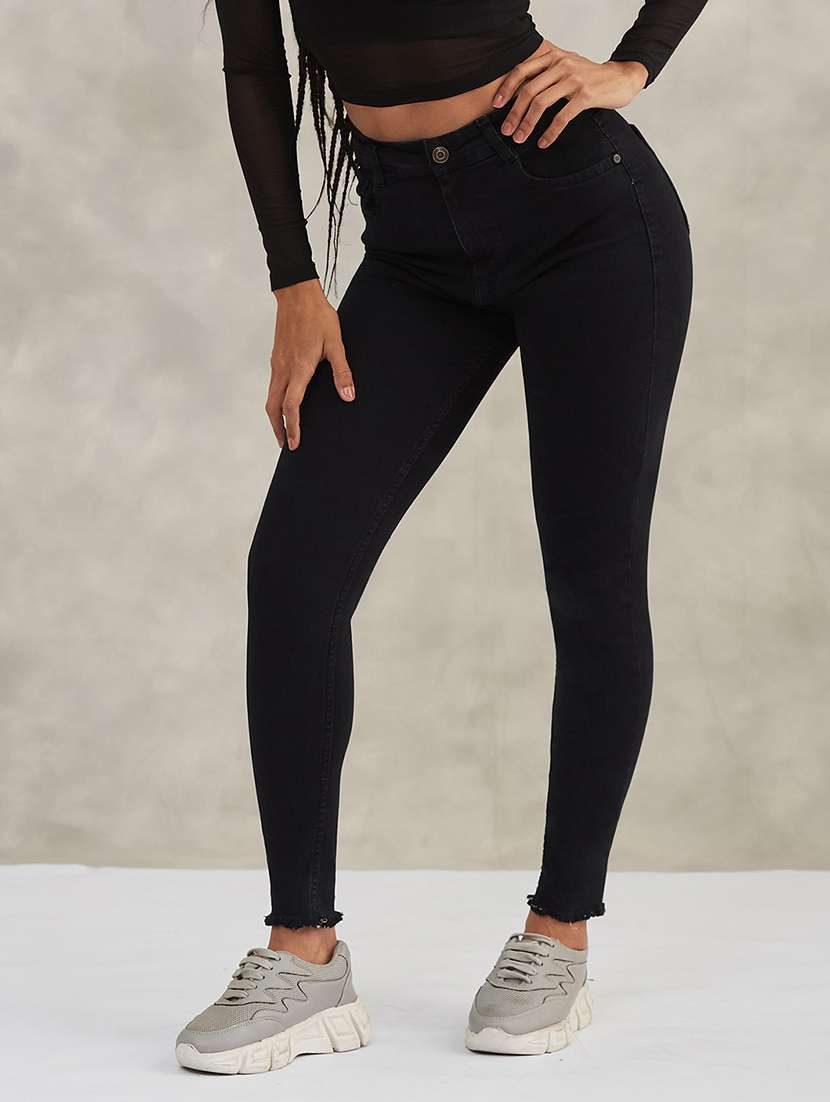 women solid high rise skinny jeans