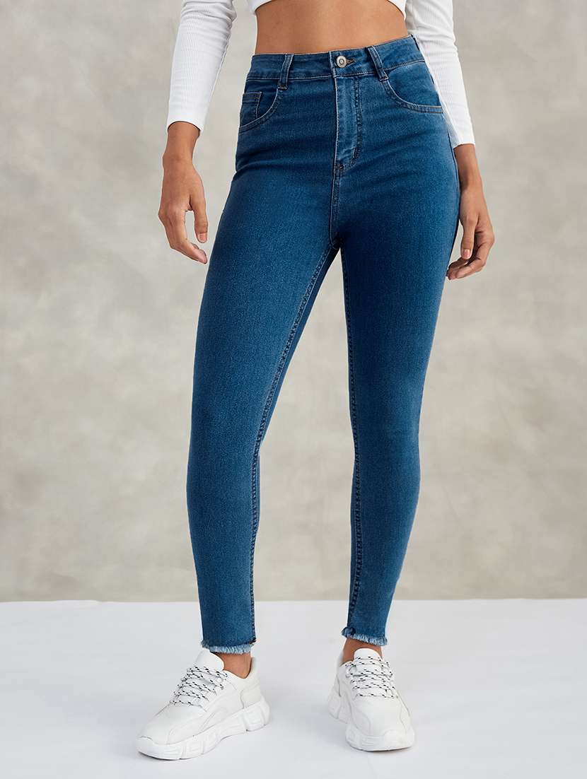 women solid high rise skinny jeans