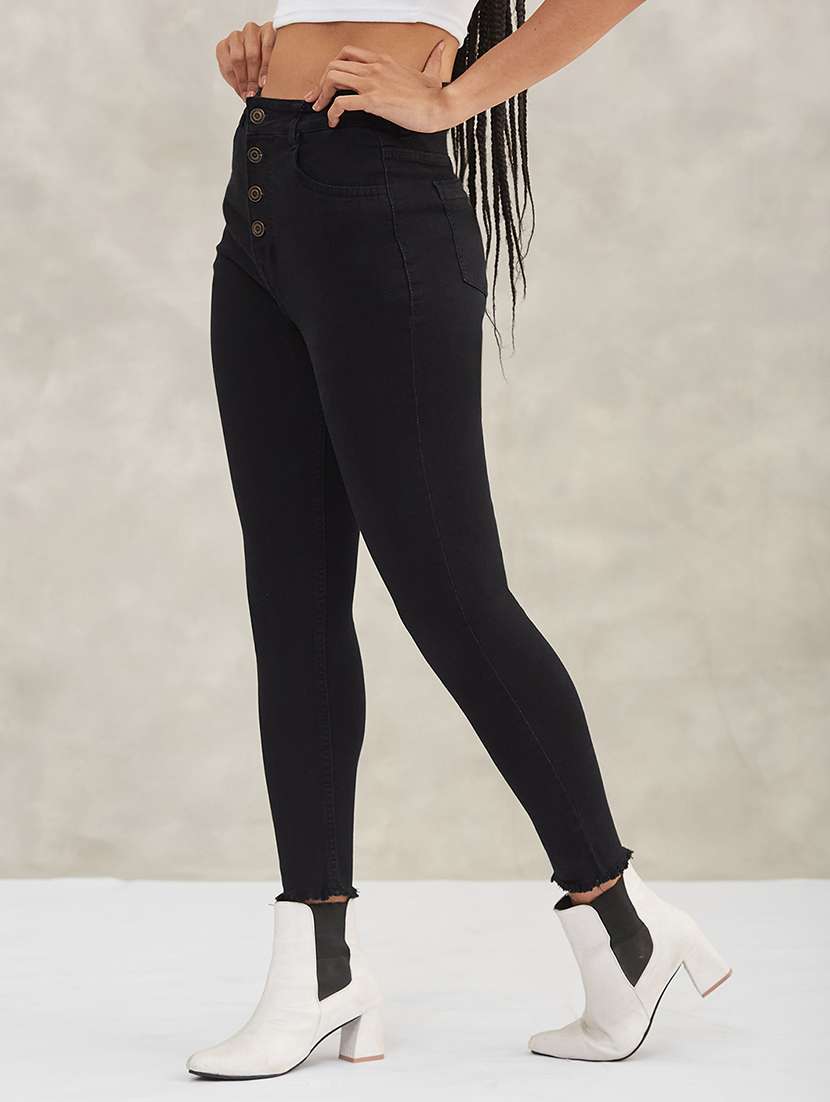 women solid high rise skinny jeans