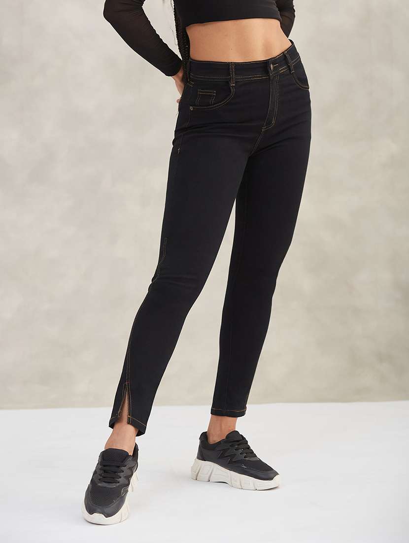 women solid high rise skinny jeans