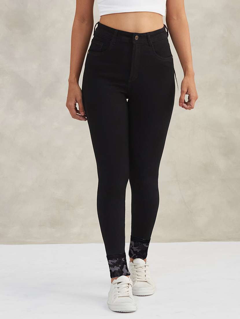 women solid high rise skinny jeans