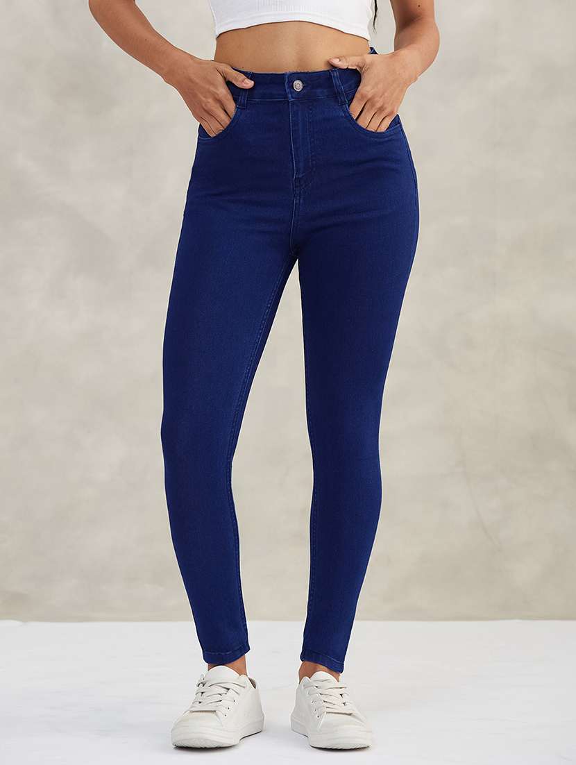 women solid high rise skinny jeans