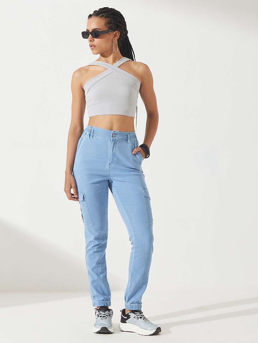Women Solid High Rise Denim Cargo - 22385197 -  Standard Image - 3