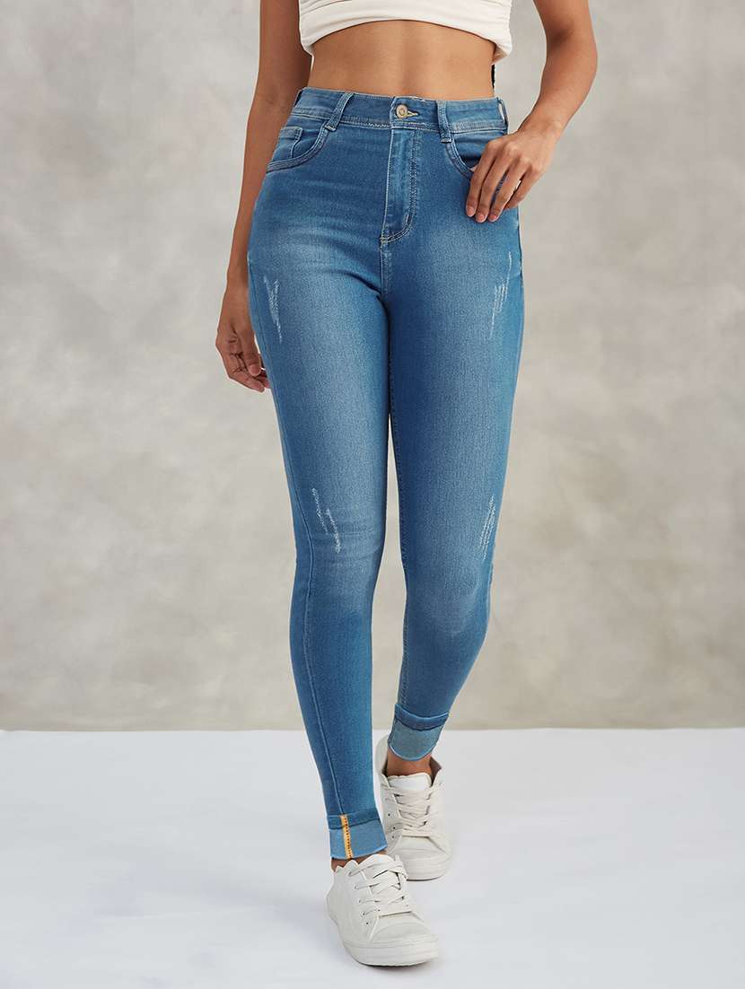women distressed high rise skinny jeans
