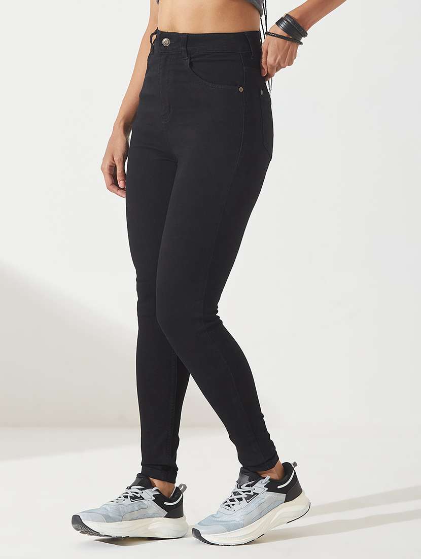 women solid high rise skinny jeans