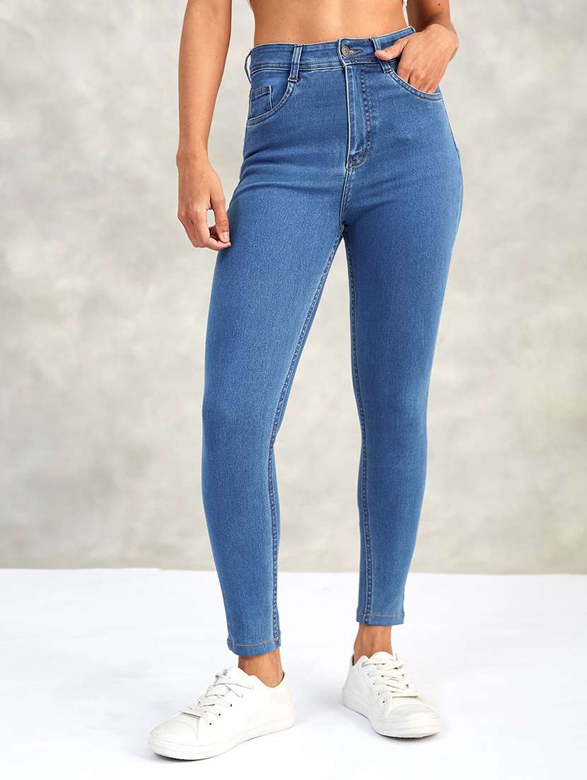 women solid high rise skinny jeans