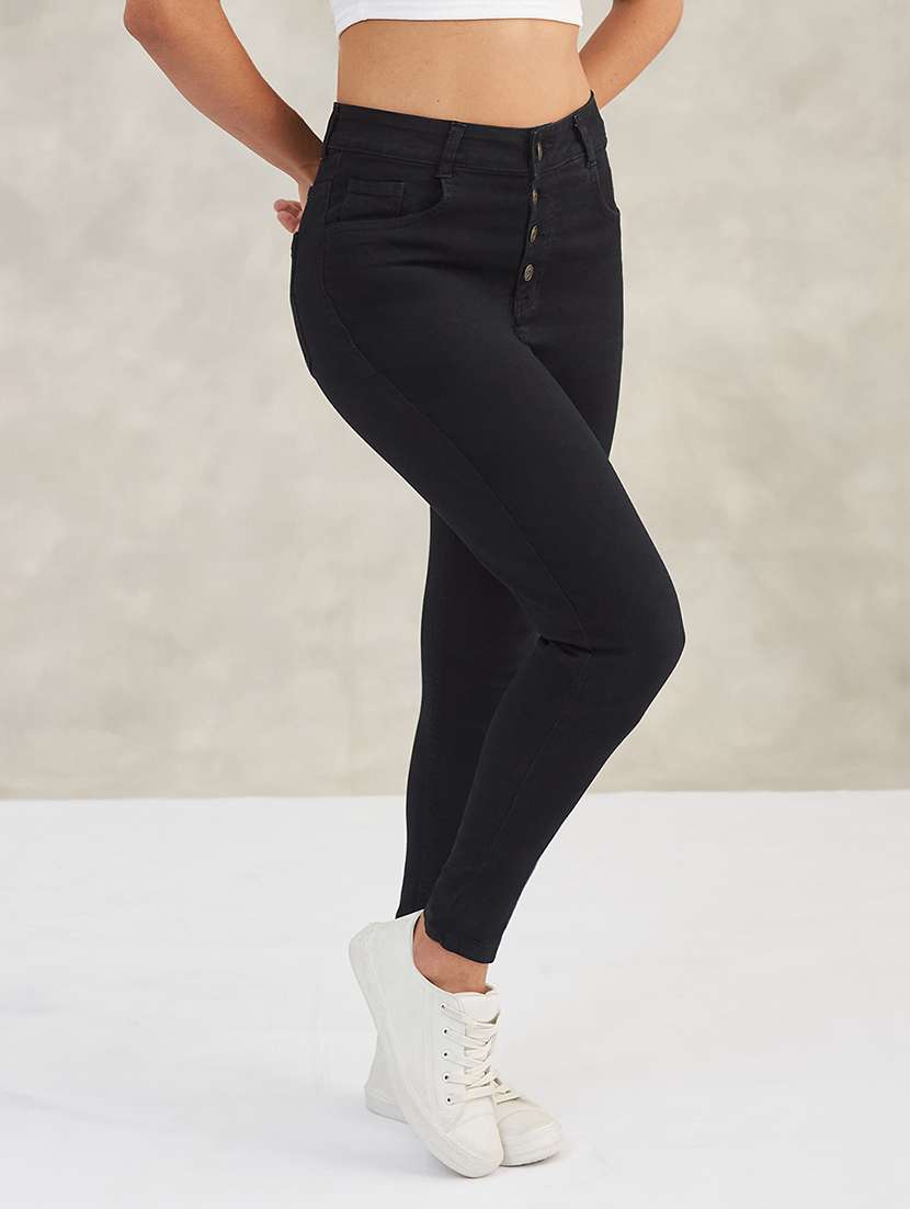 women solid high rise skinny jeans