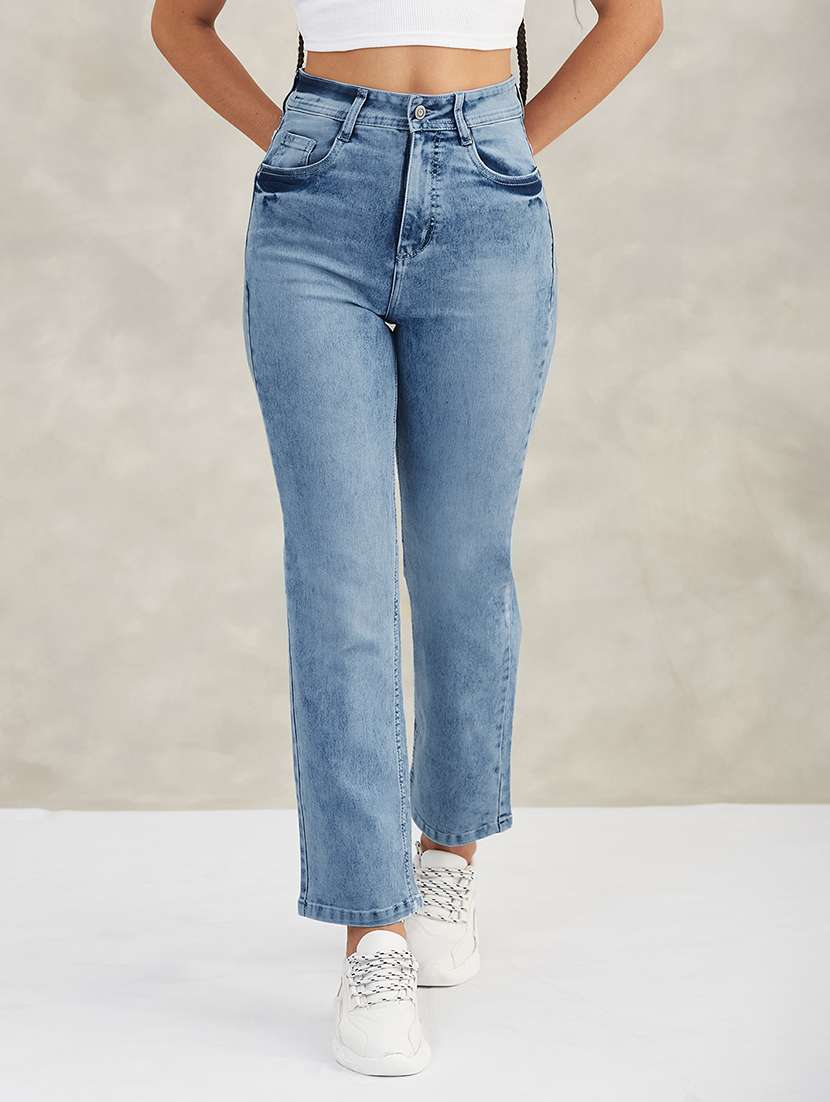 women solid high rise bootcut jeans