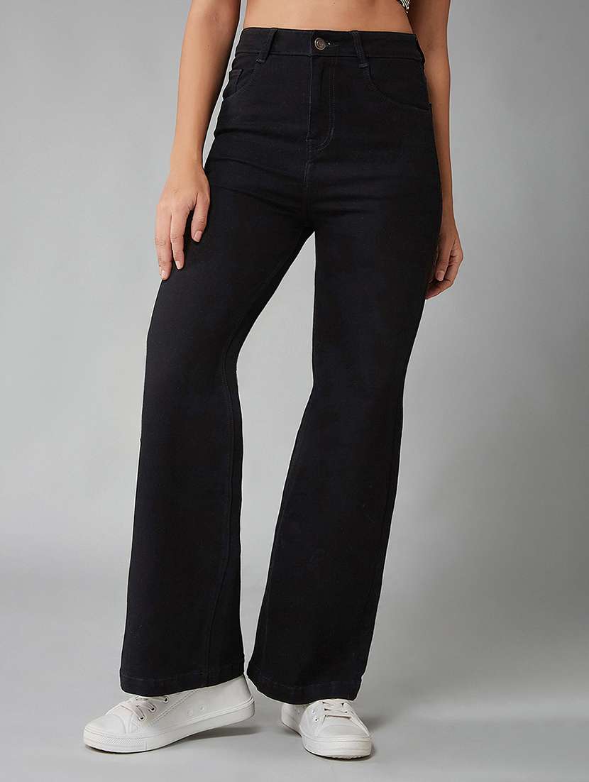 women solid high rise bootcut jeans