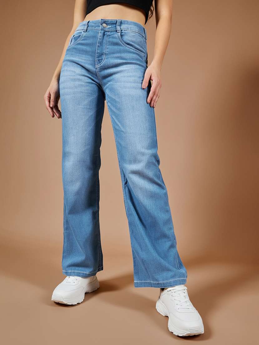women solid high rise straight jeans