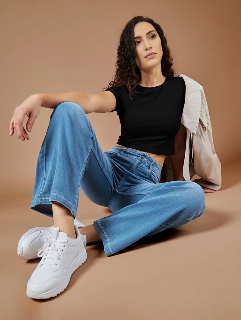 women solid high rise straight jeans - 22385230 -  Standard Image - 3