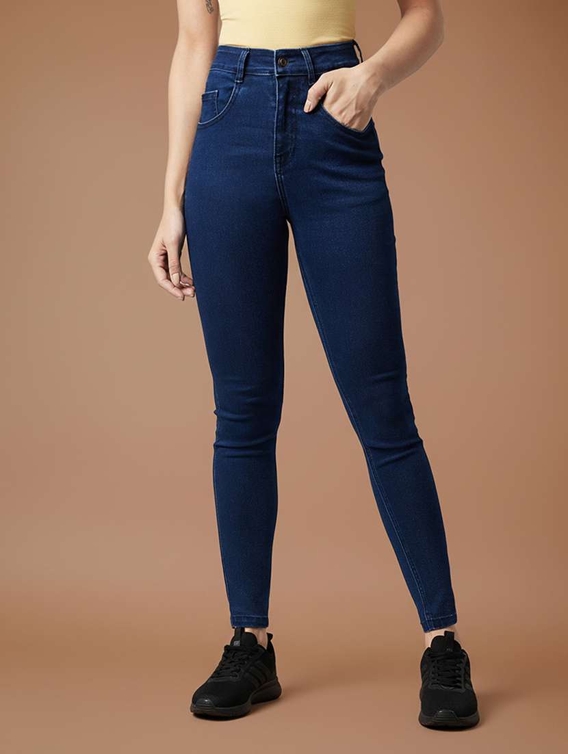 women solid high rise skinny jeans