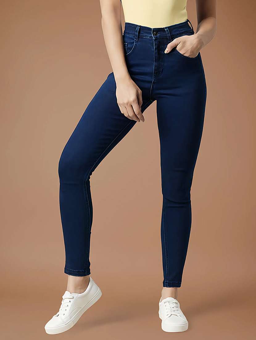 women solid high rise skinny jeans