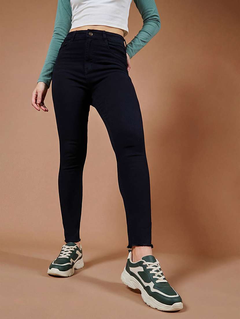 women solid high rise skinny jeans