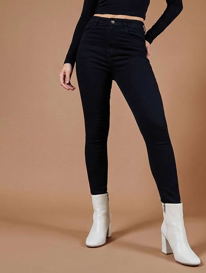 women solid high rise skinny jeans