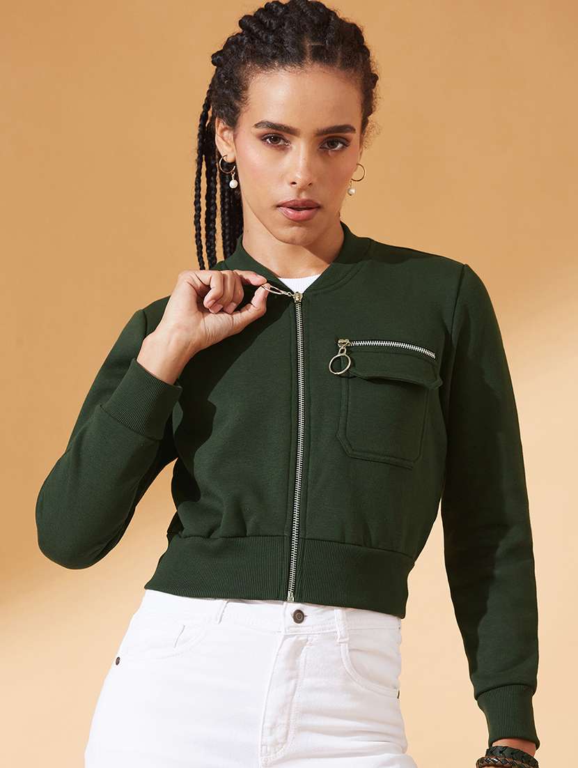 women solid long sleeve biker jacket