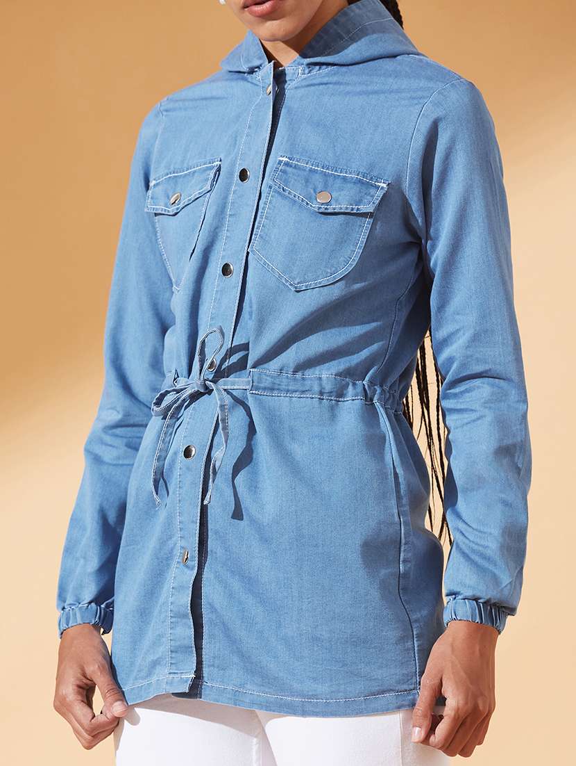 women solid long sleeve hooded denim jacket - 22385248 -  Standard Image - 3