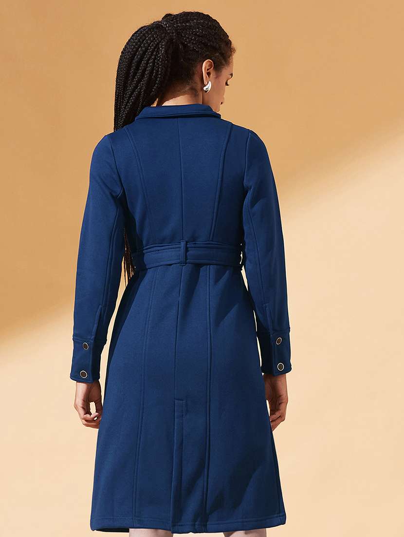 women solid long sleeve collared trench coat - 22385251 -  Standard Image - 3