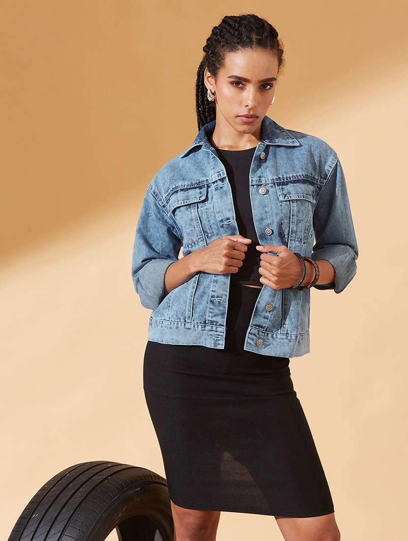 women solid long sleeve denim jacket - 22385252 -  Standard Image - 3