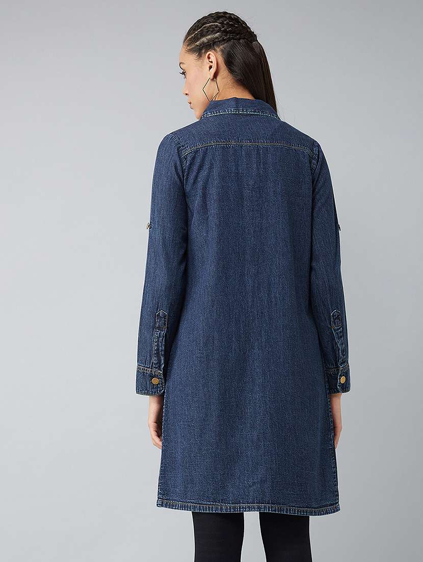 women distressed roll-up sleeve long denim jacket - 22385253 -  Standard Image - 3