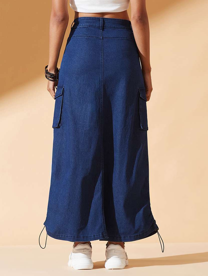 women solid high rise denim cargo skirt - 22385257 -  Standard Image - 3