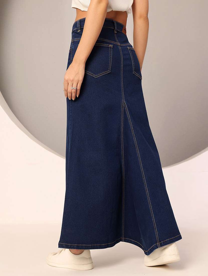 women solid high rise denim skirt - 22385262 -  Standard Image - 3