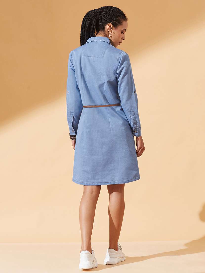 women solid collared denim shirt dress - 22385275 -  Standard Image - 3