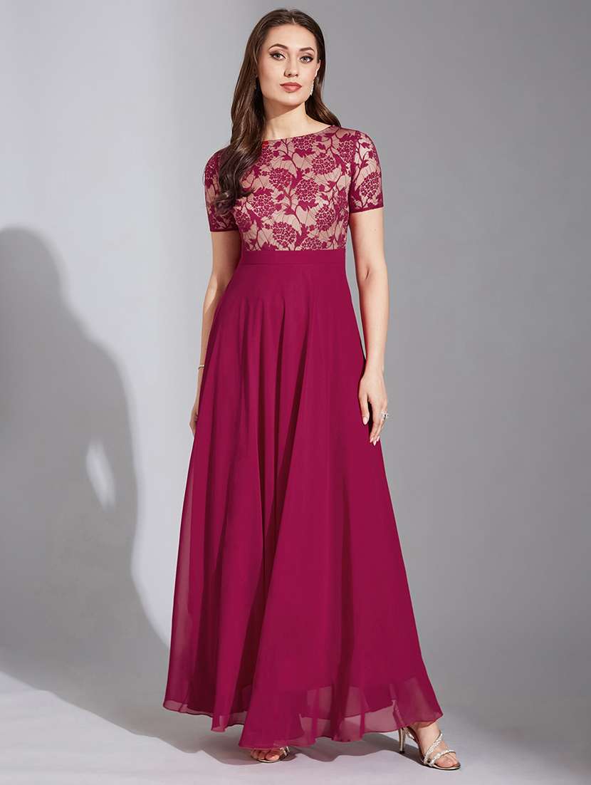 women short sleeve lace fit & flare dress