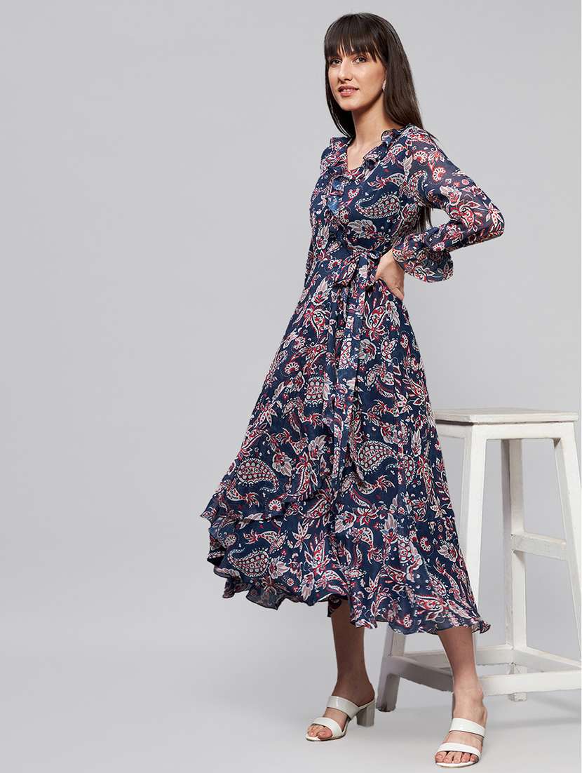 women printed long sleeve wrap dress - 22385282 -  Standard Image - 3
