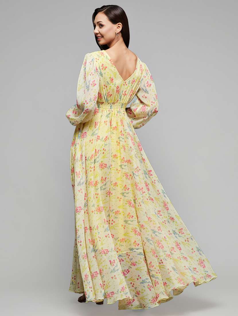 women floral print puff sleeve fit & flare dress - 22385284 -  Standard Image - 3