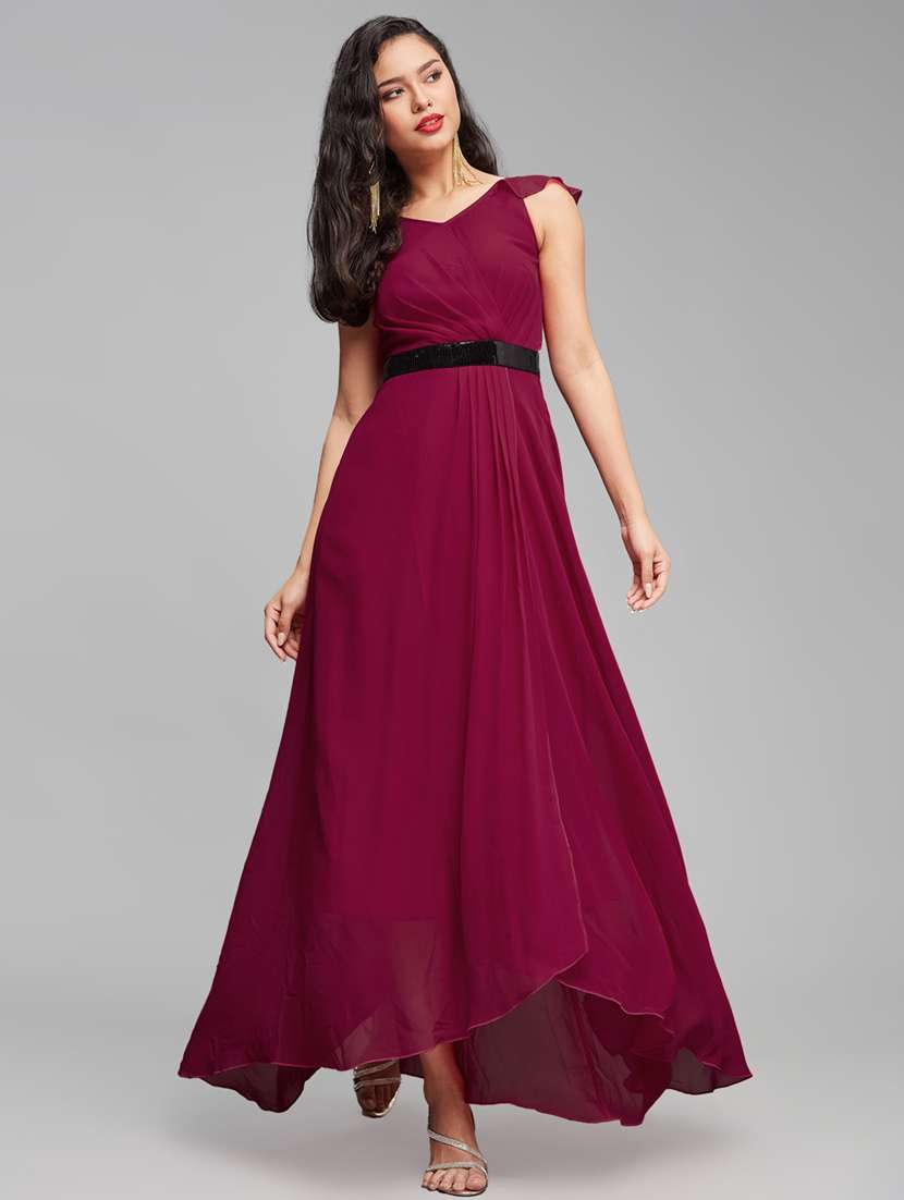 women solid cap sleeve fit & flare dress