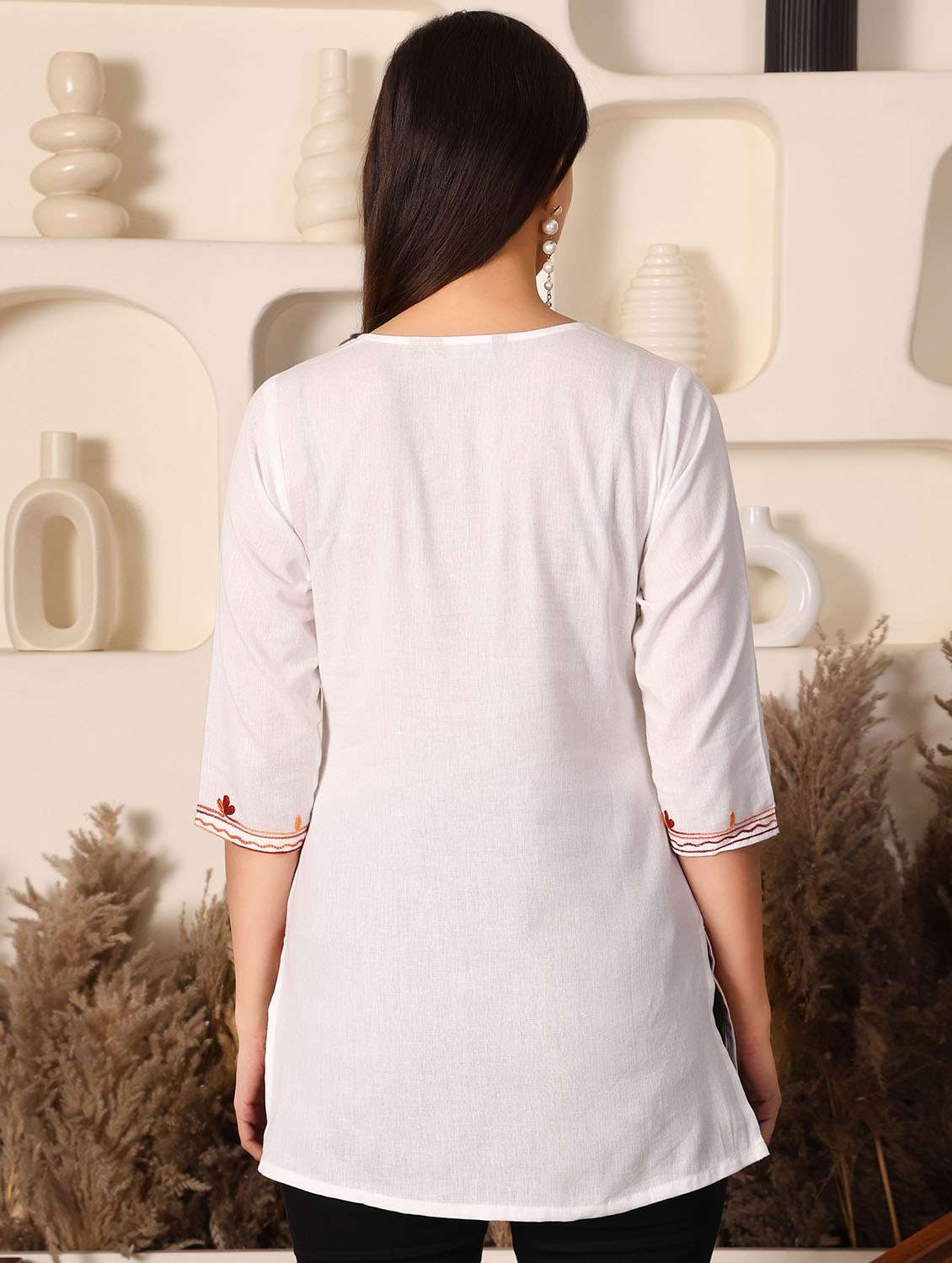 women solid with work three quarter sleeve straight kurti - 22385296 -  Standard Image - 5